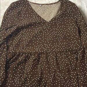 Brown Polka Dot V-Neck Mini Dress